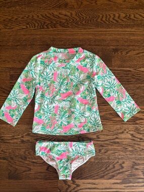 Lilly Pulitzer Girls Tropical Floral Rashguard Set - Pink & Green